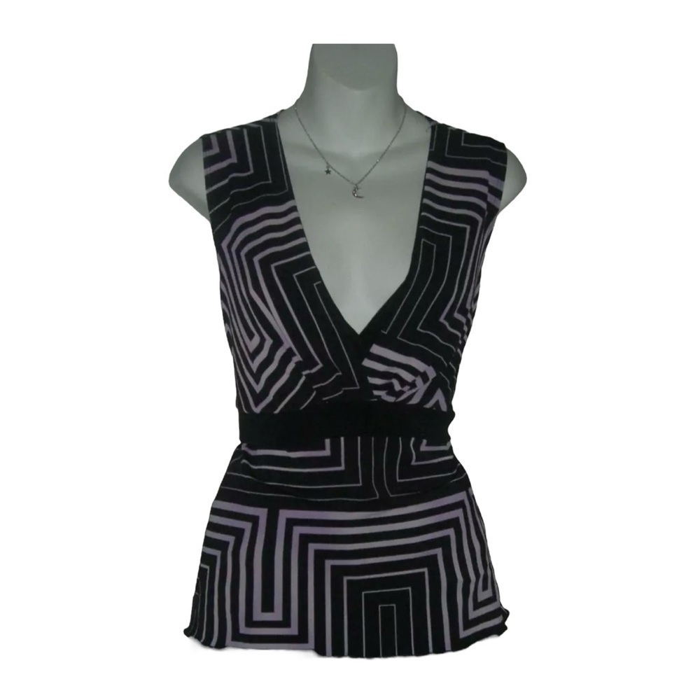 Vintage 90s Fashion Bug Blouse Club Geometric Y2k Rave Tank Festival Lavender Xl